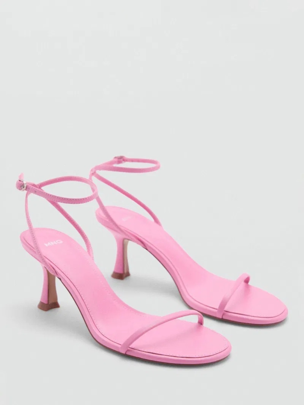 Mango Bubblegum Pink Strappy Mid-Heel Sandals